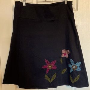 Women’s Size L Skirt with Embroidered Flowers. Thick Cotton with Stretch. Lined.